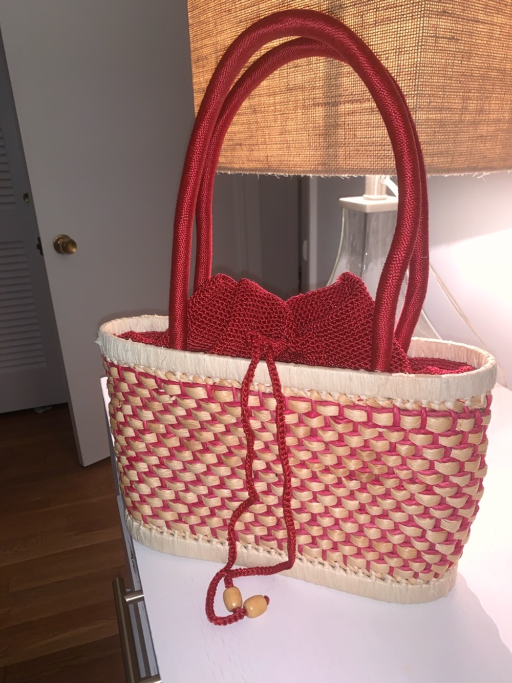 The Sak Red and Natural Woven Mini Tote